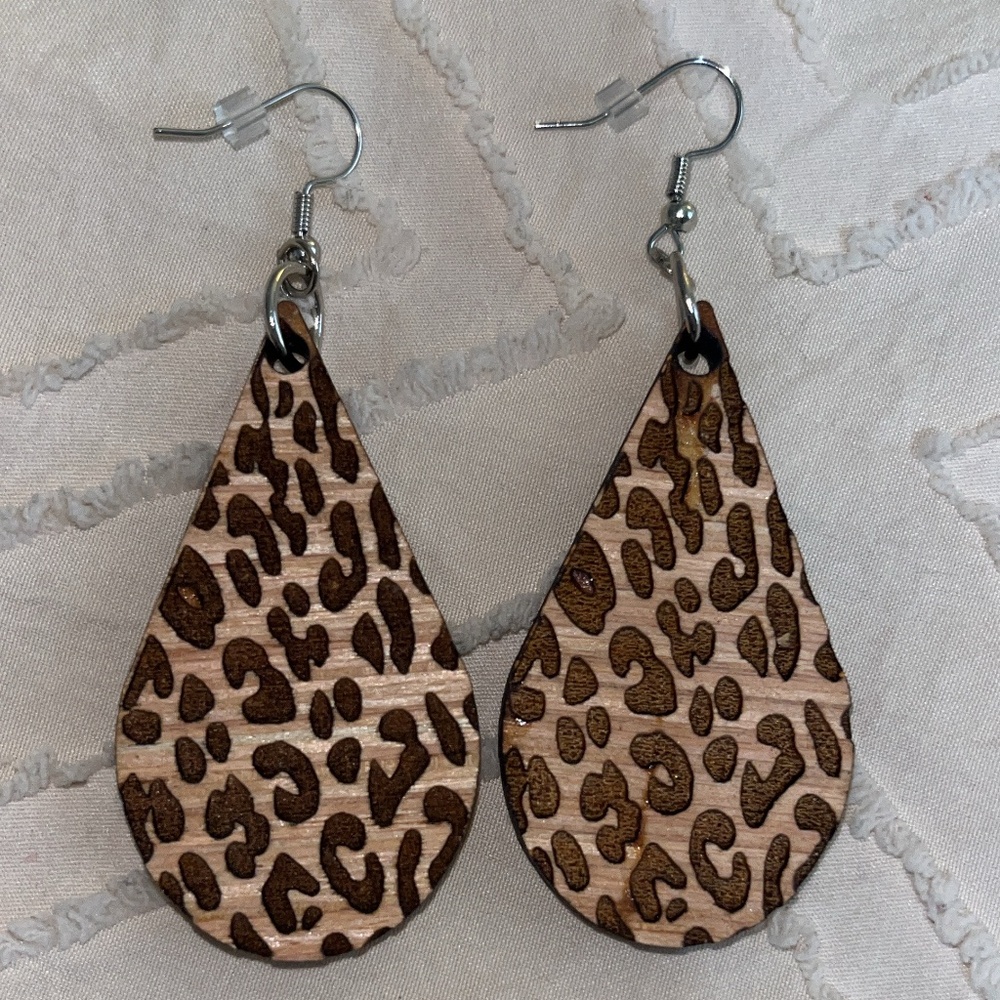 Handmade wood burnt earrings